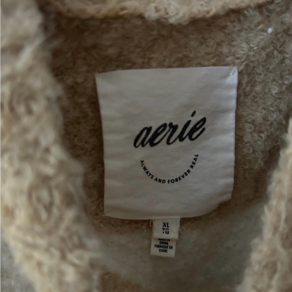 Aerie Tan and Cream Striped V-Neck Sweater - Picture 2 of 2